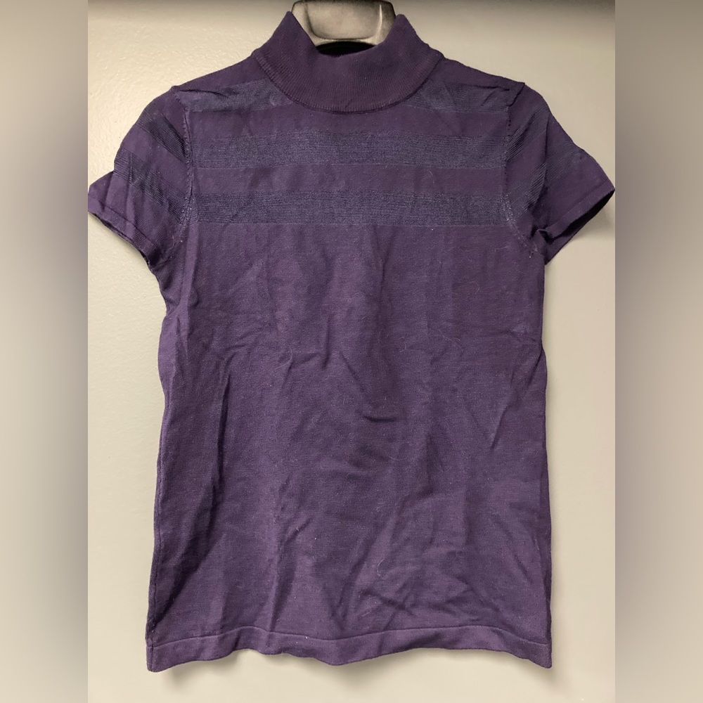 💛TODAY**$10**Carmen Marc Valvo purple mock turtle w/tone on tone opaque stripes
